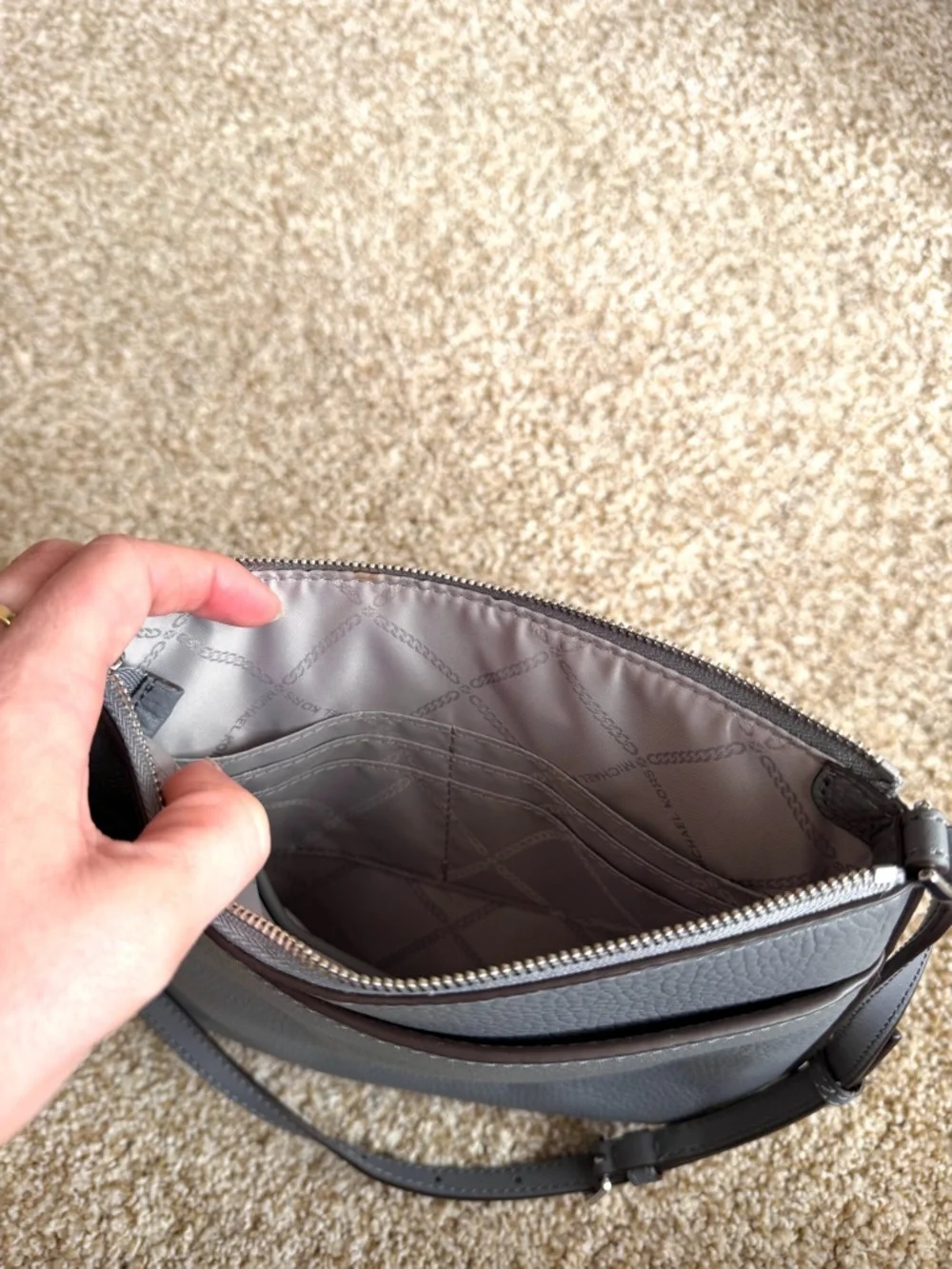 Michael Kors Jet Set North South Charm Leather Crossbody Bag Grey Flat